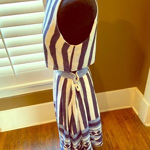 Everly blue/white crop top skirt set